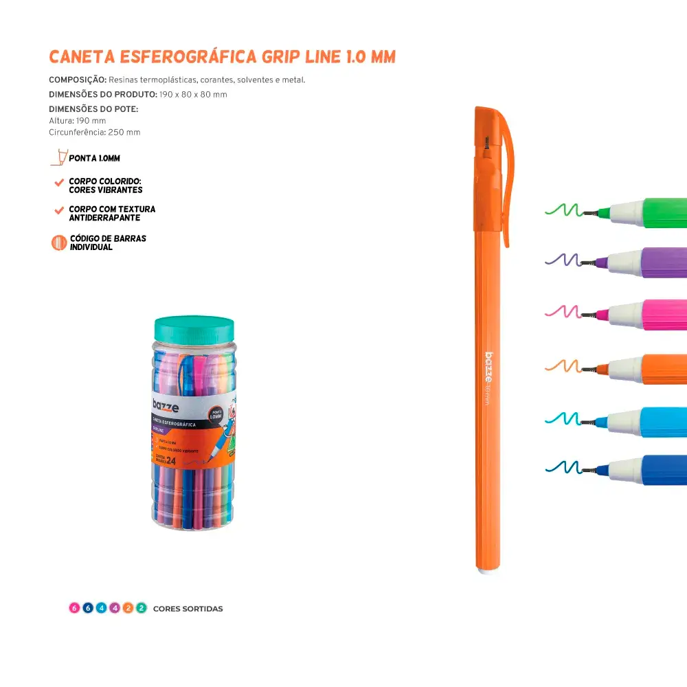 Caneta Esferográfica Gripline - 1.0mm - Pote C/ 24 un - Bazze - Imagem 4