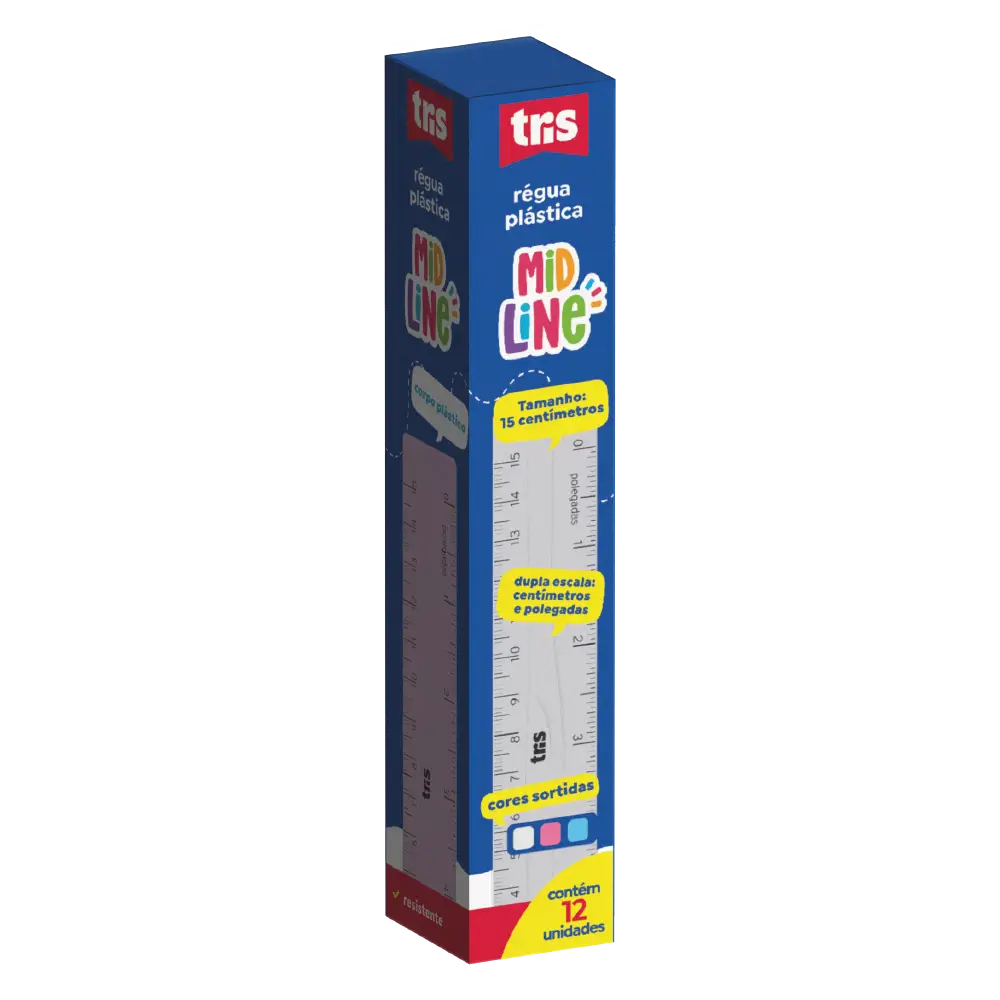 Régua Plástica Midline - 15 cm - Caixa C/ 12un - Tris - Imagem 1