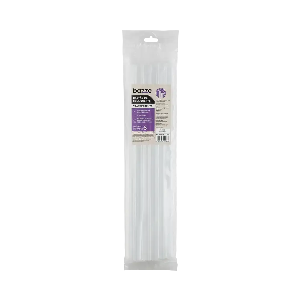 Bastão de Cola Quente Grossa - Silicone Transparente - Pacote C/ 6 un -Bazze - Imagem 1