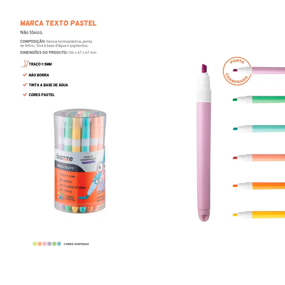 Marca-Texto Pastel - Escolar - Cores Sortidas - Bazze - Imagem 4