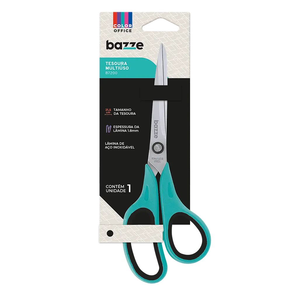 Tesoura Multiuso B7200 Colors - 21.5cm - Cartela C/ 1 un - Bazze - Imagem 1
