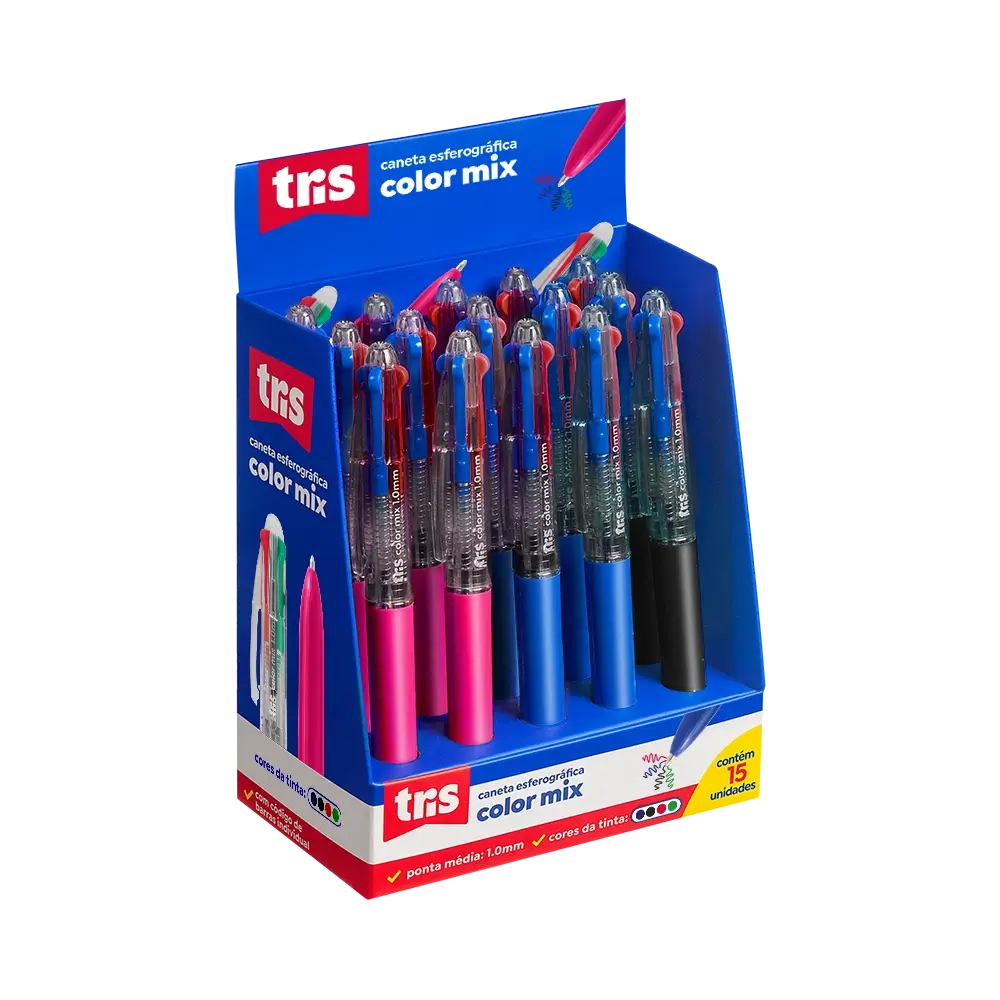 Caneta Esferográfica ColorMix - 1.0mm - 4 cores - Display C/ 15 un -Tris - Imagem 1