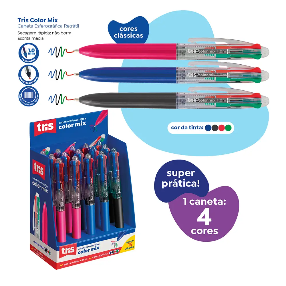 Caneta Esferográfica ColorMix - 1.0mm - 4 cores - Display C/ 15 un -Tris - Imagem 3