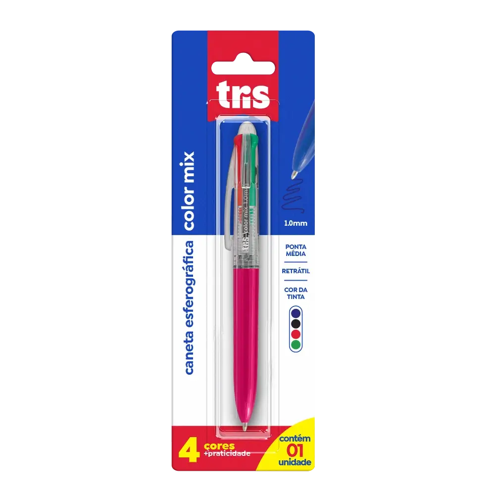 Caneta Esferográfica ColorMix - 1.0mm - 4 cores - Cartela C/ 1 un - Tris - Imagem 1