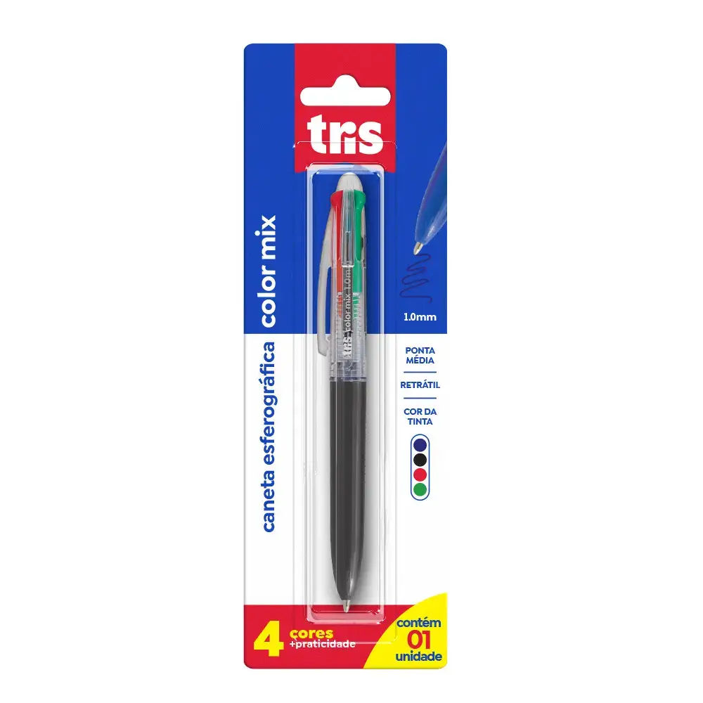 Caneta Esferográfica ColorMix - 1.0mm - 4 cores - Cartela C/ 1 un - Tris - Imagem 3