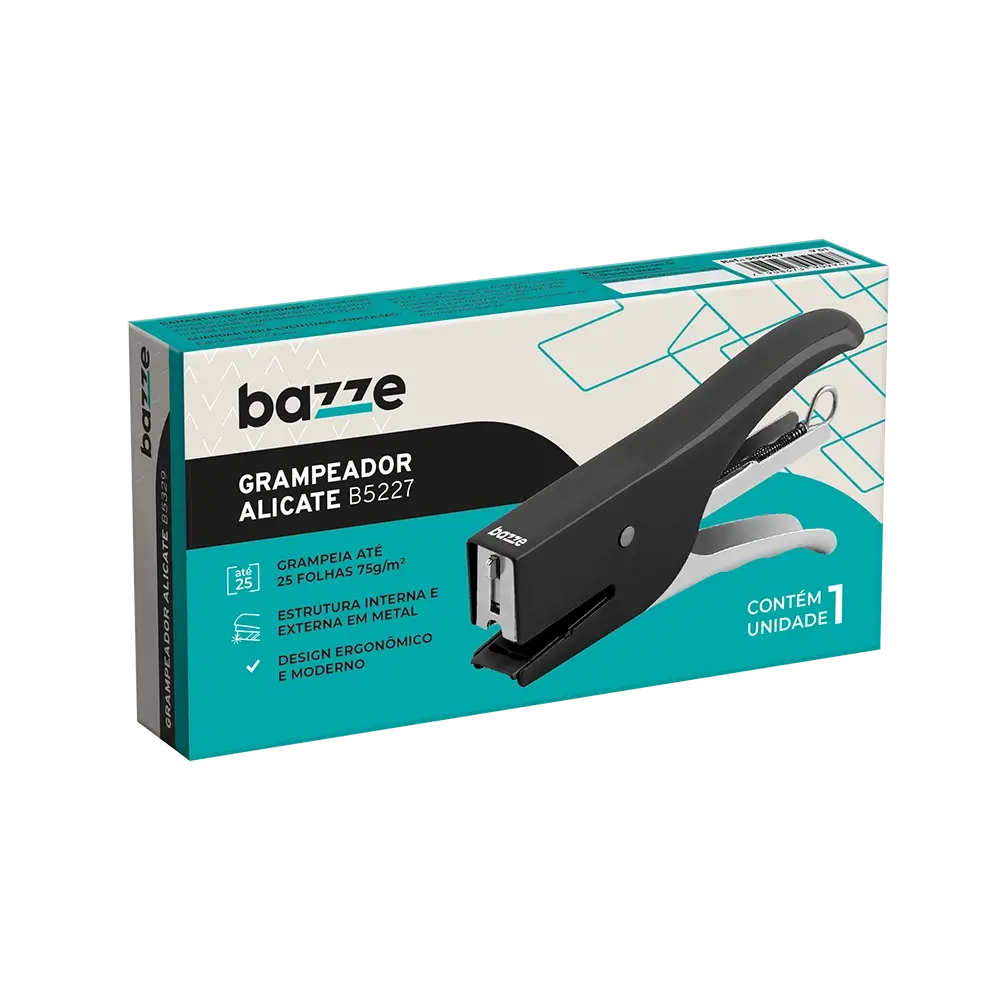 Grampeador Alicate Pequeno B5227 - 26/6 - Metal Preto - 25 Folhas -Caixa C/ 1un - Bazze - Imagem 1