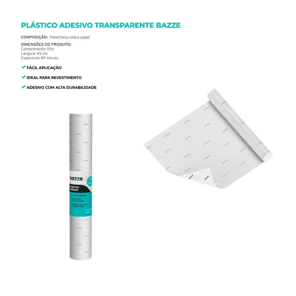 Plástico Adesivo Transparente - 10m - 80 Micras - 1 Rolo - Bazze - Imagem 3