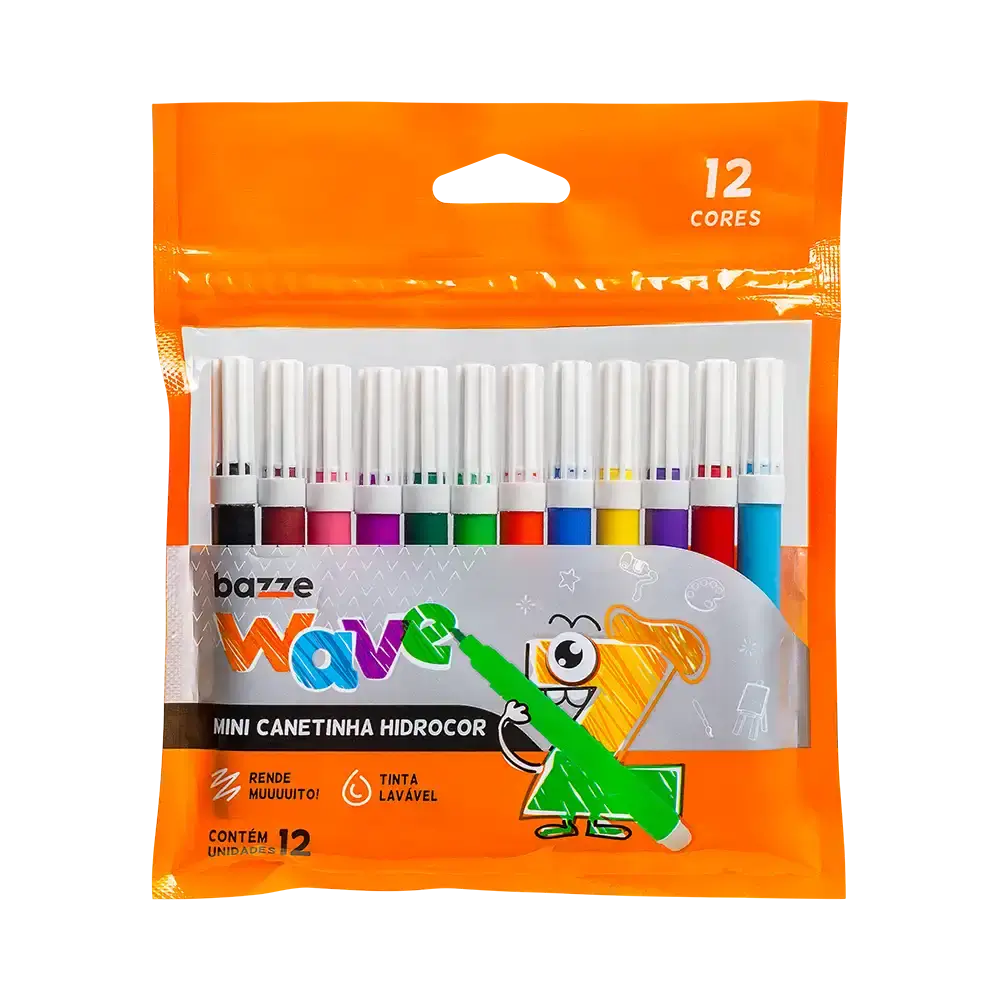 Hidrocor Mini Ponta Fina Wave - 12 Cores – Bazze - Imagem 1