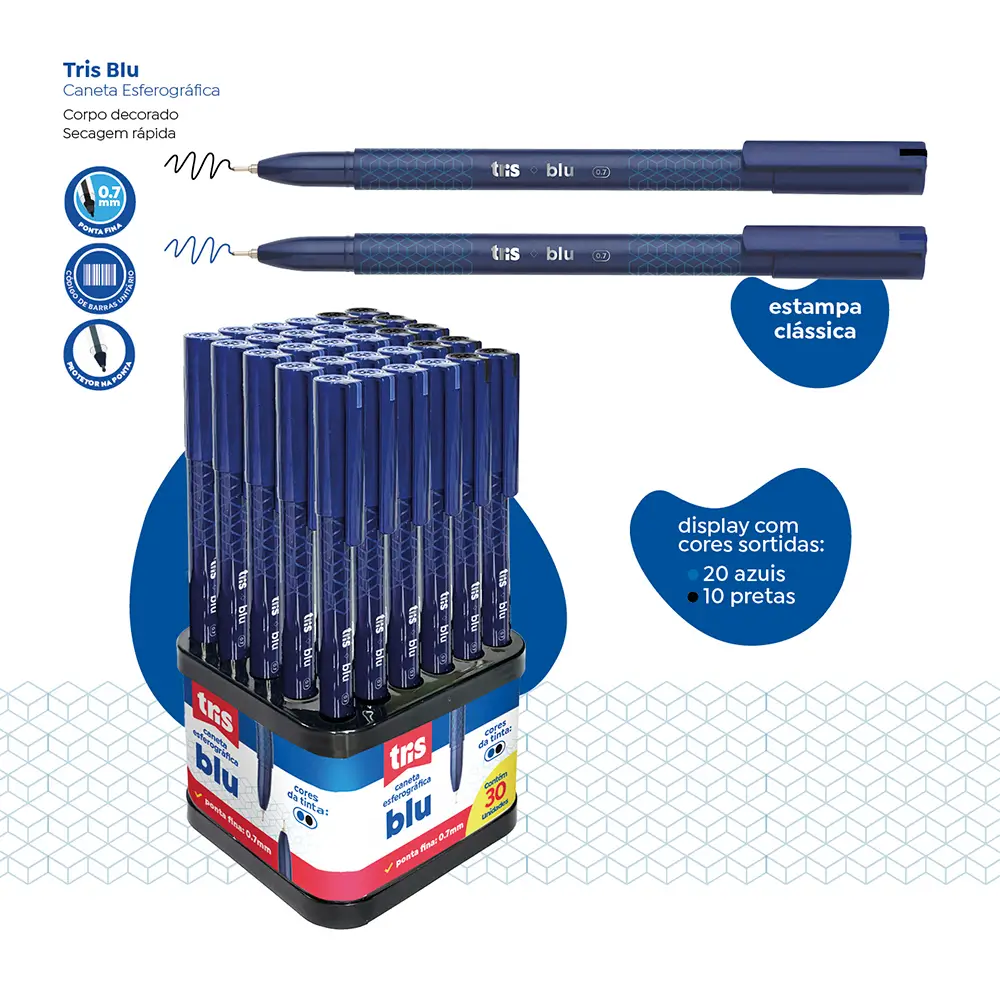 Caneta Esferográfica Blu - 0.7mm - Display C/ 30 um - Tris - Imagem 3