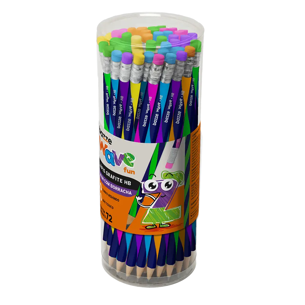 Lápis Grafite com Borracha Wave Fun Neon - HB - Pote 72 un - Bazze - Imagem 1