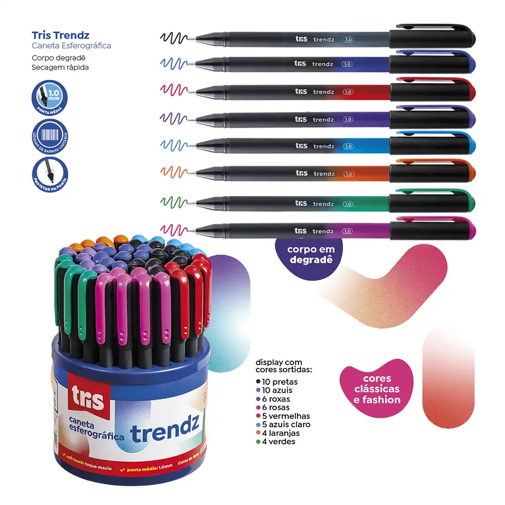 Caneta Esferográfica Trendz - 1.0mm - Display C/ 50 un - Tris - Imagem 4