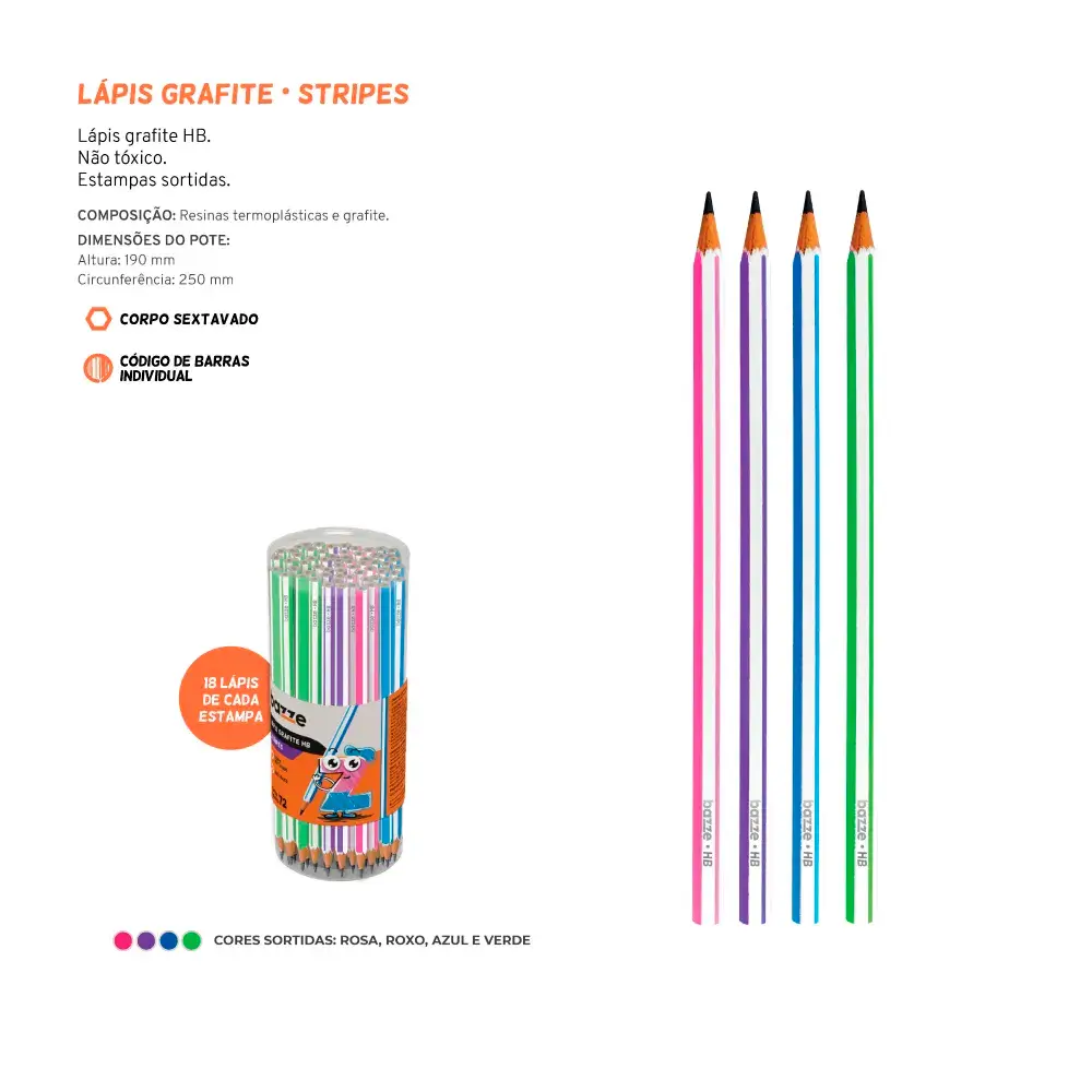 Lápis Grafite Stripes - HB - Pote 72 um - Bazze - Imagem 3