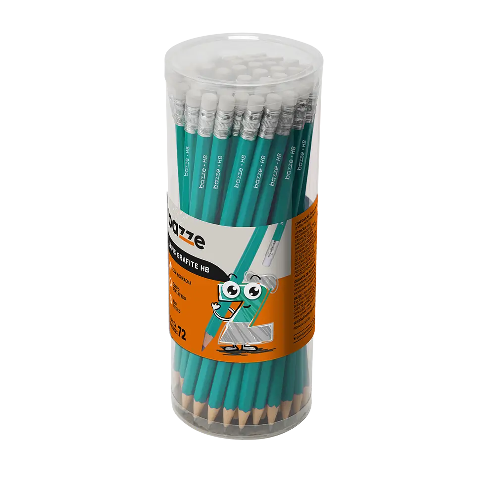 Lápis Grafite com Borracha Turquesa - HB - Pote 72 un – Bazze - Imagem 1