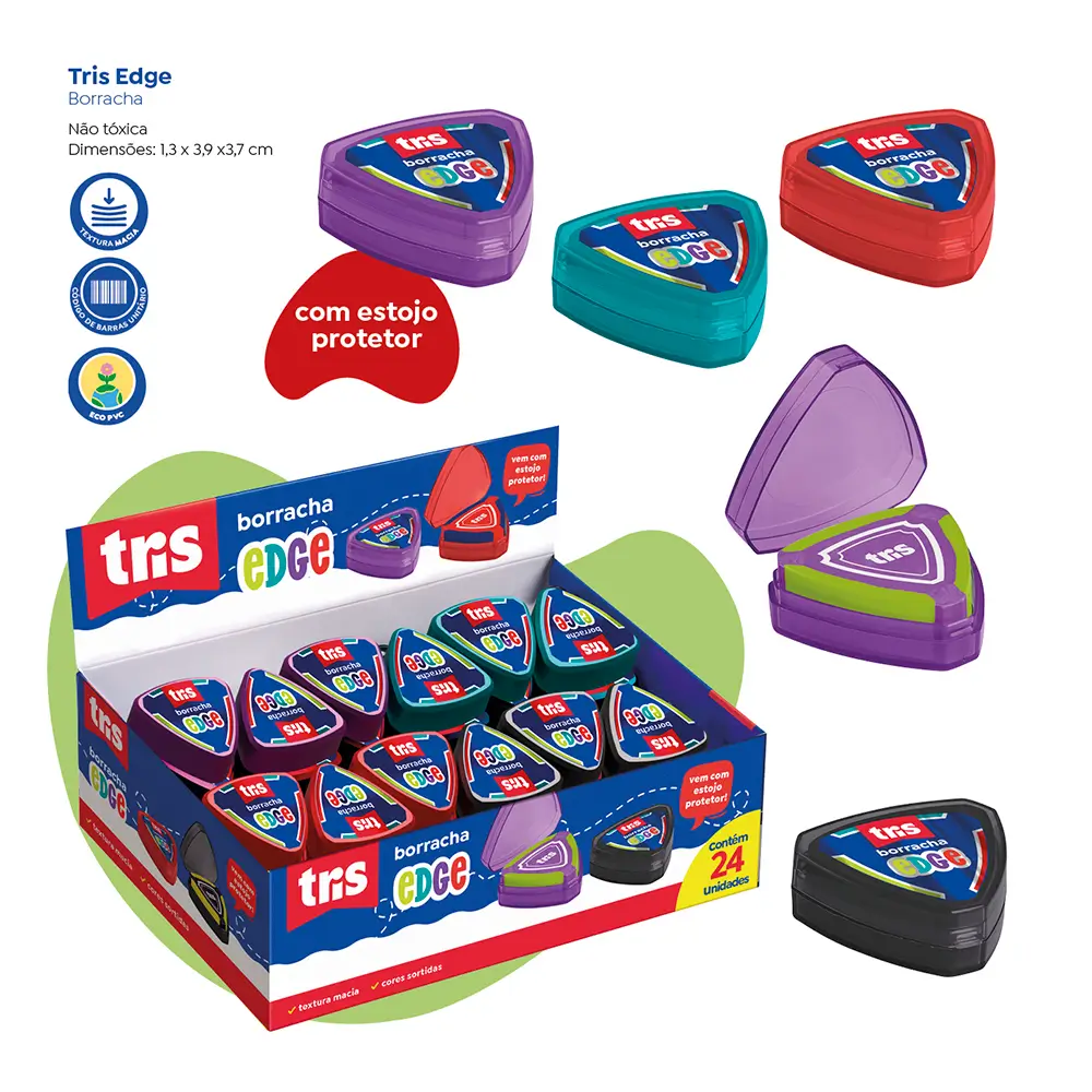 Borracha Edge - Com Estojo - Display C/ 24 un - Tris - Imagem 3