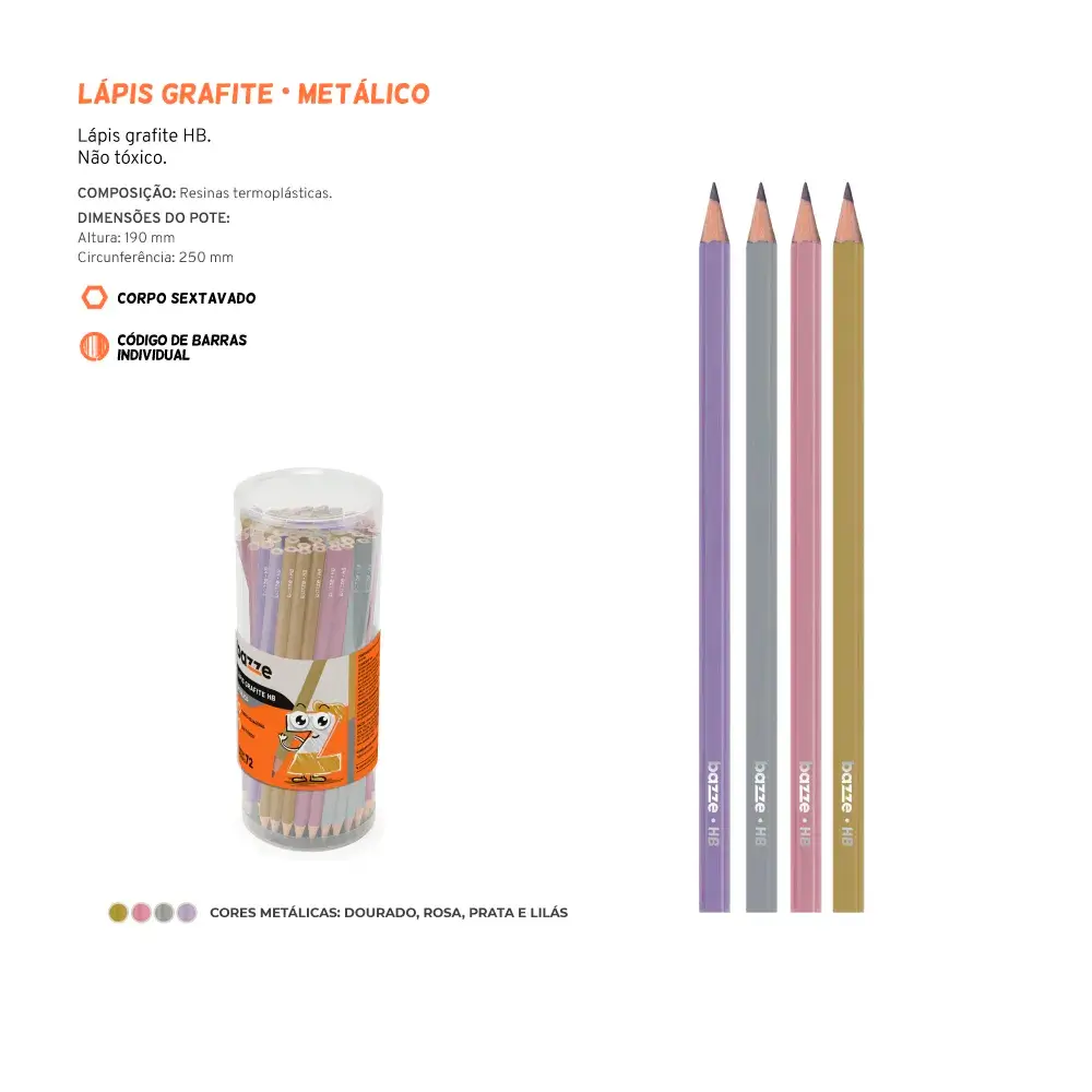 Lápis Grafite Metálico - HB - Pote 72 un - Bazze - Imagem 3
