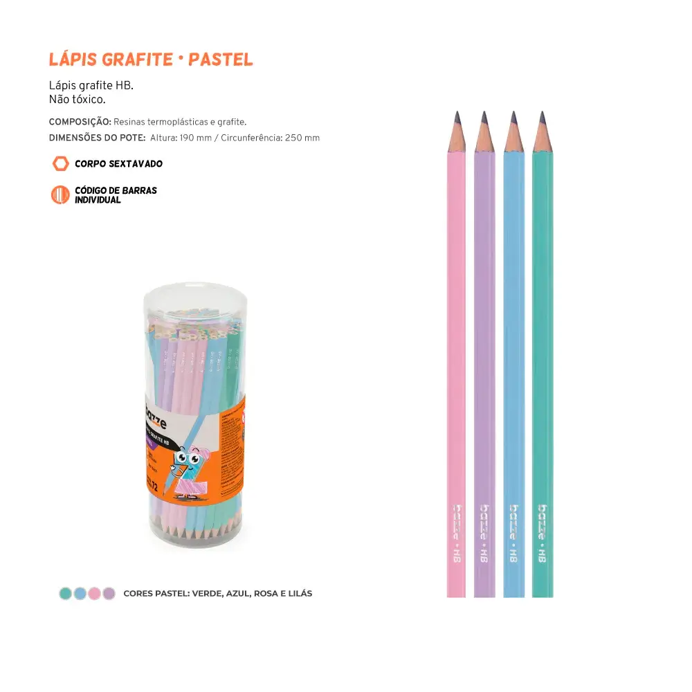 Lápis Grafite Pastel - HB - Pote 72 un - Bazze - Imagem 3