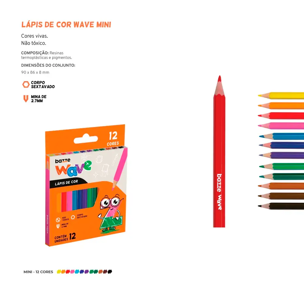 Lápis de Cor Wave Mini - 12 Cores - Bazze - Imagem 3