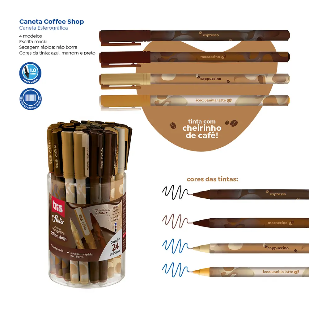 Caneta Esferográfica Holic Coffee Shop - Cores Sortidas - 1.0mm - PoteC/ 24 un - Tris - Imagem 5