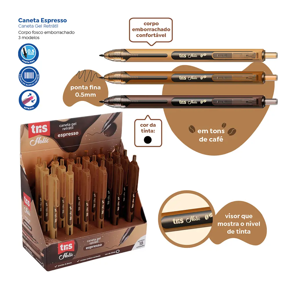 Caneta Gel Retrátil Espresso Holic Coffee Shop - 0.5mm - Display C/ 18un - Tris - Imagem 3