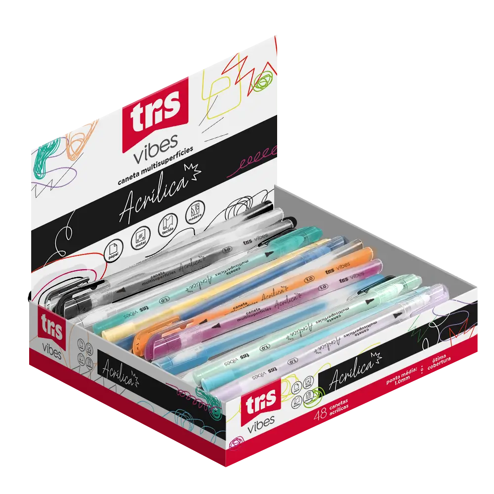 Caneta Acrílica Vibes - 1.0mm - Cores Sortidas - Display C/ 48 un - Tris - Imagem 1