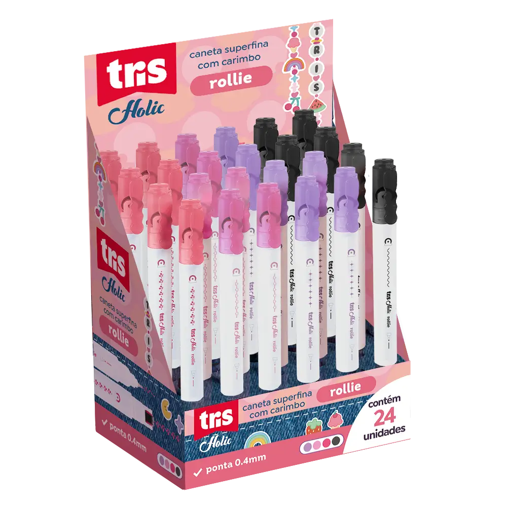 Caneta Superfina com Carimbo Rollie Holic Charm - 0.4mm - Display C/ 24un - Tris - Imagem 1