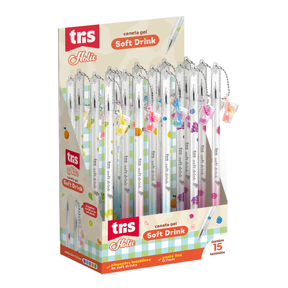 Caneta Gel Soft Drink Holic Lanchinhos - Cores Sortidas - 0.7mm -Display C/ 15 un - Tris - Imagem 1