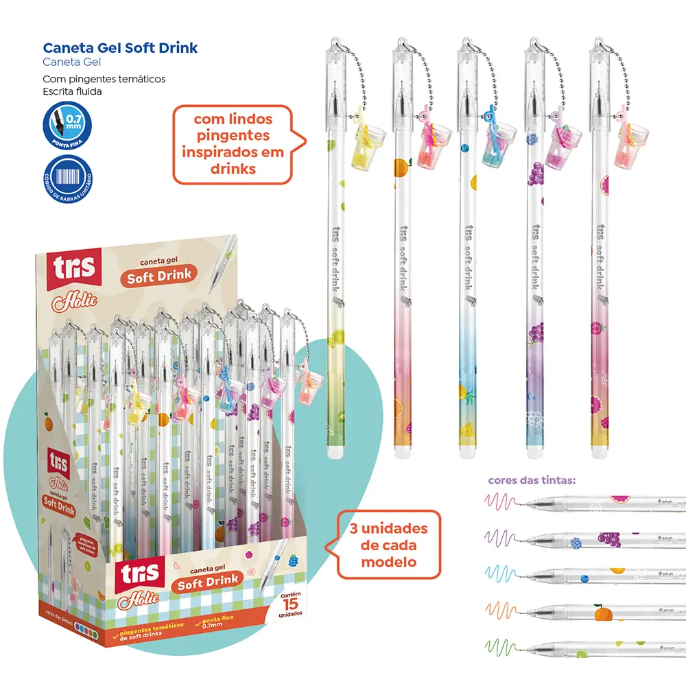 Caneta Gel Soft Drink Holic Lanchinhos - Cores Sortidas - 0.7mm -Display C/ 15 un - Tris - Imagem 3