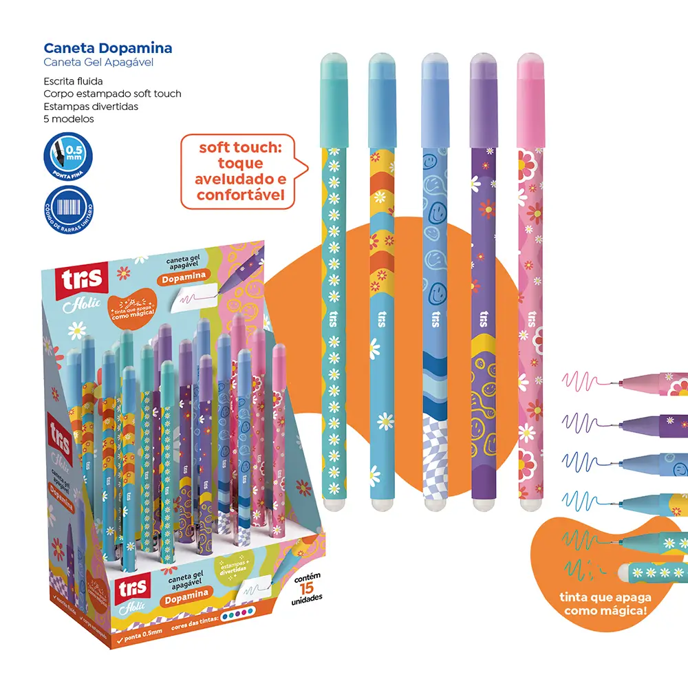 Caneta Gel Apagável Holic Dopamina - Cores Sortidas - 0.5mm - Display C/15 un - Tris - Imagem 4