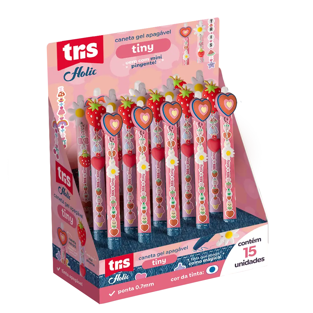 Caneta Gel Apagável Retrátil Tiny Holic Charm - 0.7mm - Display C/ 15 un- Tris - Imagem 1