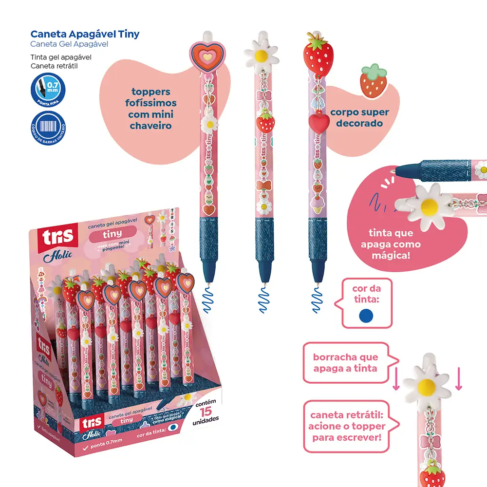 Caneta Gel Apagável Retrátil Tiny Holic Charm - 0.7mm - Display C/ 15 un- Tris - Imagem 3