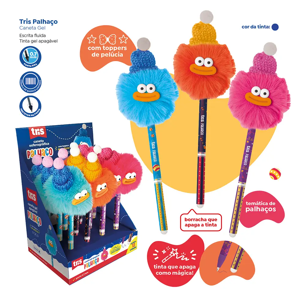 Caneta Gel Apagável Palhaço - 0.7mm - Display C/ 12 un - Tris - Imagem 3