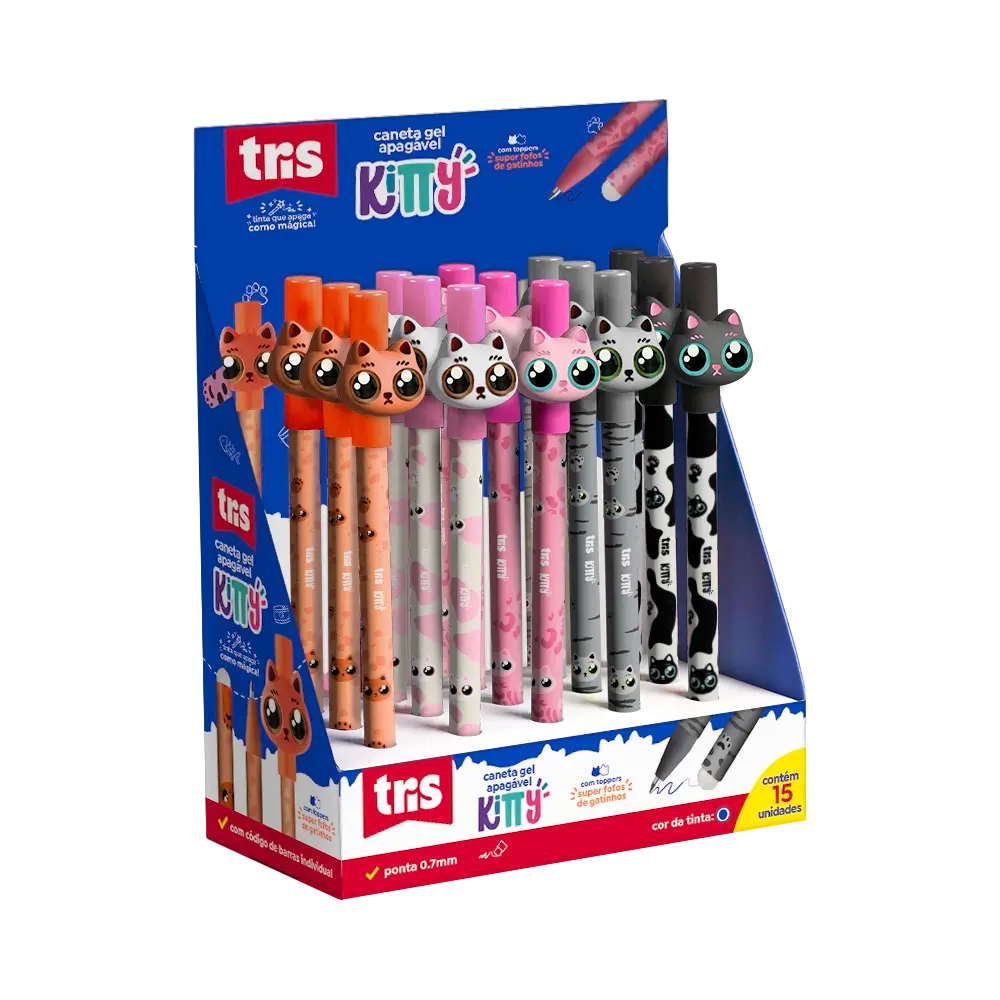 Caneta Gel Apagável Kitty - 0.7mm - Display C/ 15 un - Tris - Imagem 1