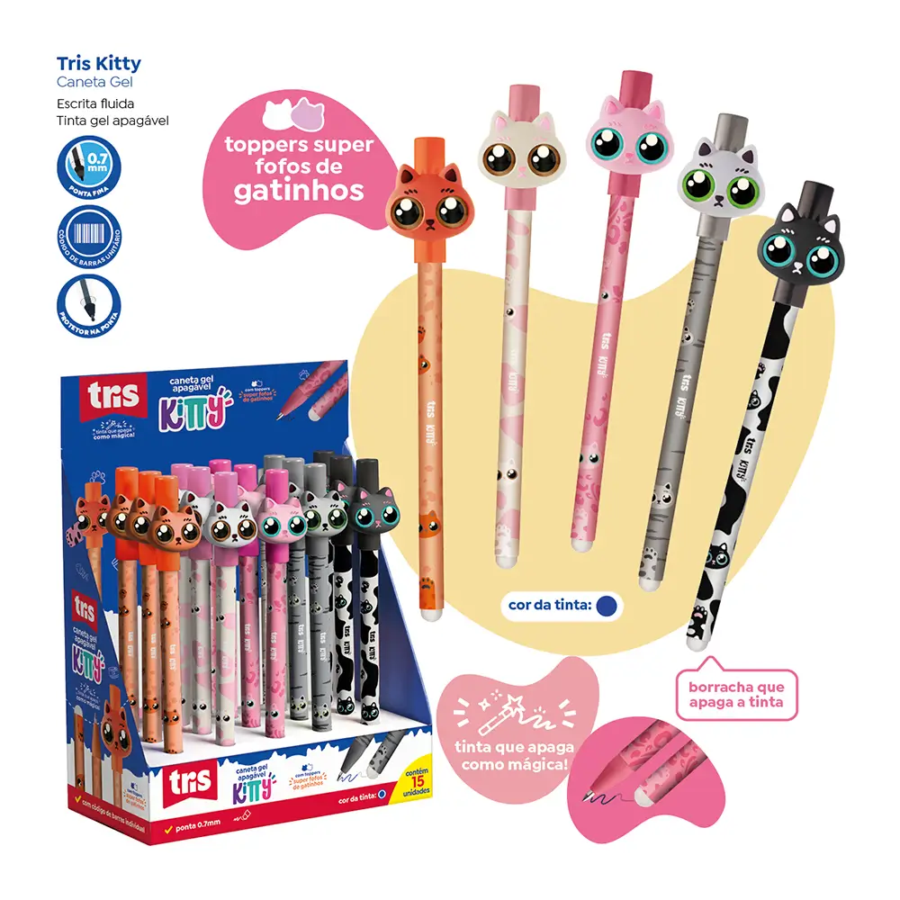 Caneta Gel Apagável Kitty - 0.7mm - Display C/ 15 un - Tris - Imagem 4