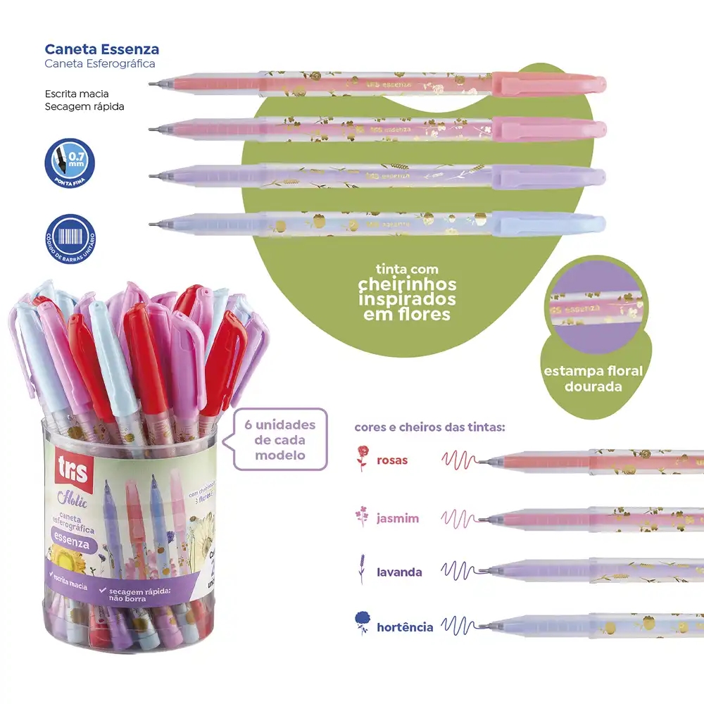 Caneta Esferográfica Essenza Holic Delicata - Cores Sortidas - 0.7mm -Pote C/ 24 un - Tris - Imagem 4