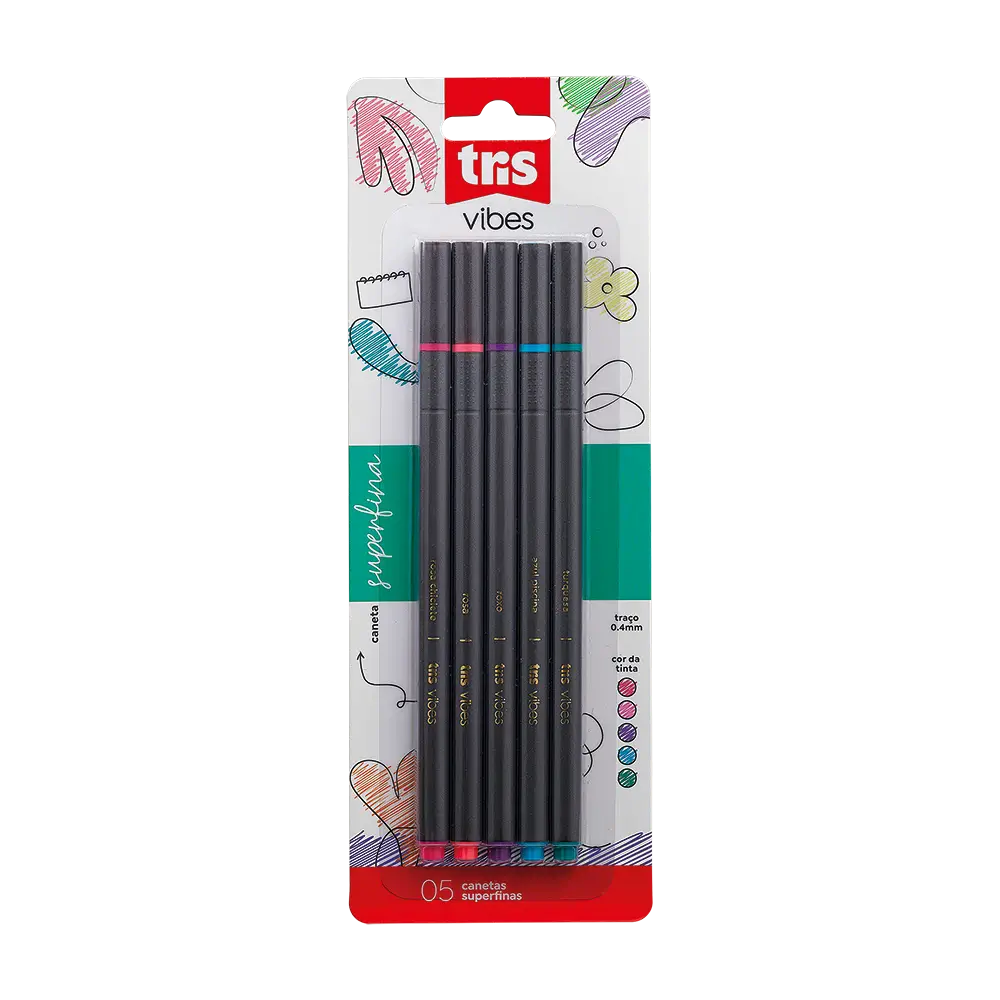 Caneta Superfina Cores Fashion Vibes - Cores Sortidas - Cartela C/ 5 un- Tris - Imagem 1