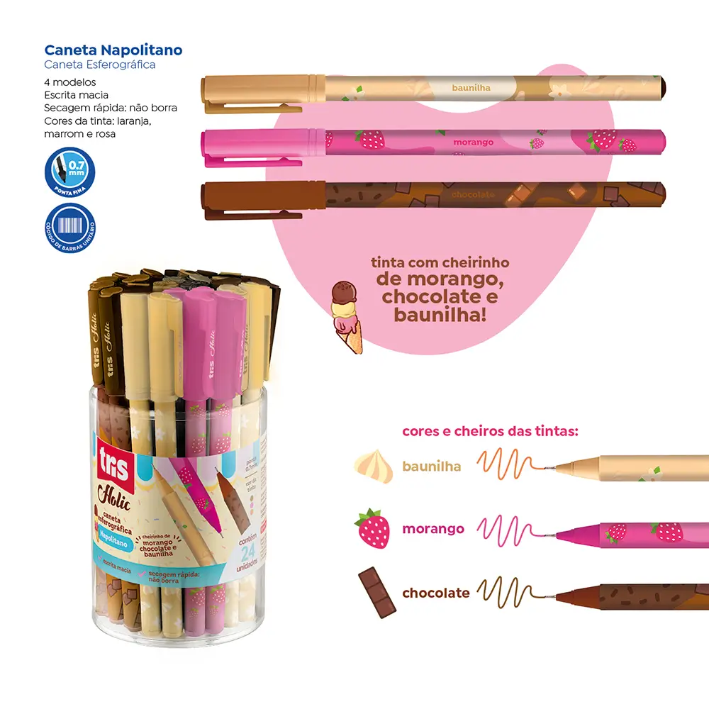 Caneta Esferográfica Napolitano Holic Docinhos - Cores Sortidas - 0.7mm- Pote C/ 24 un - Tris - Imagem 5
