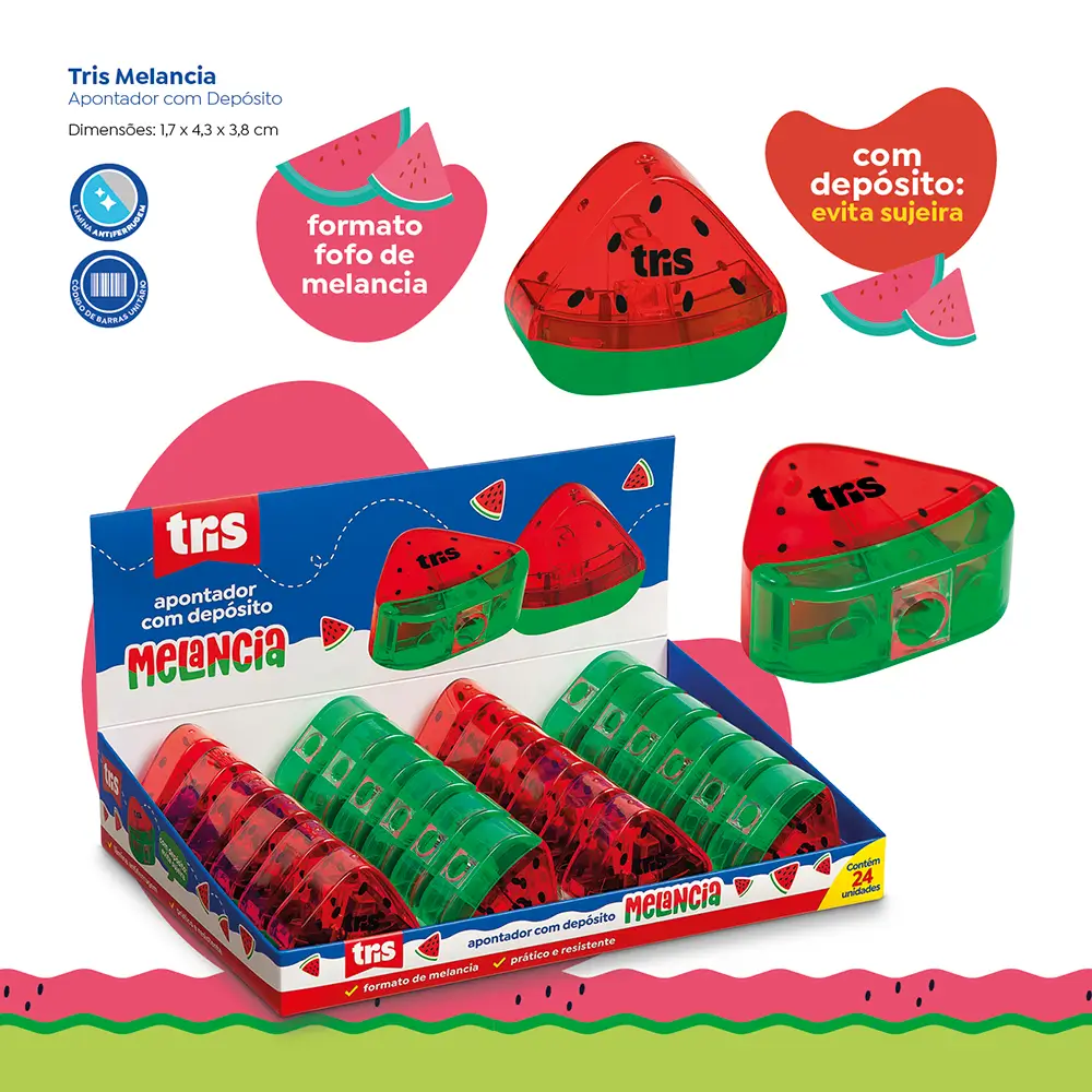 Apontador com Depósito Melancia - Display C/ 24 un - Tris - Imagem 4