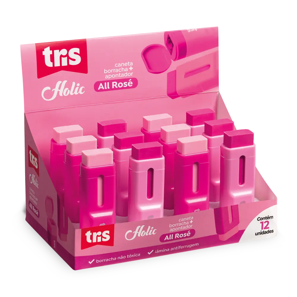 Caneta Borracha + Apontador com Depósito Holic All Rosé - Display C/ 12un - Tris - Imagem 1
