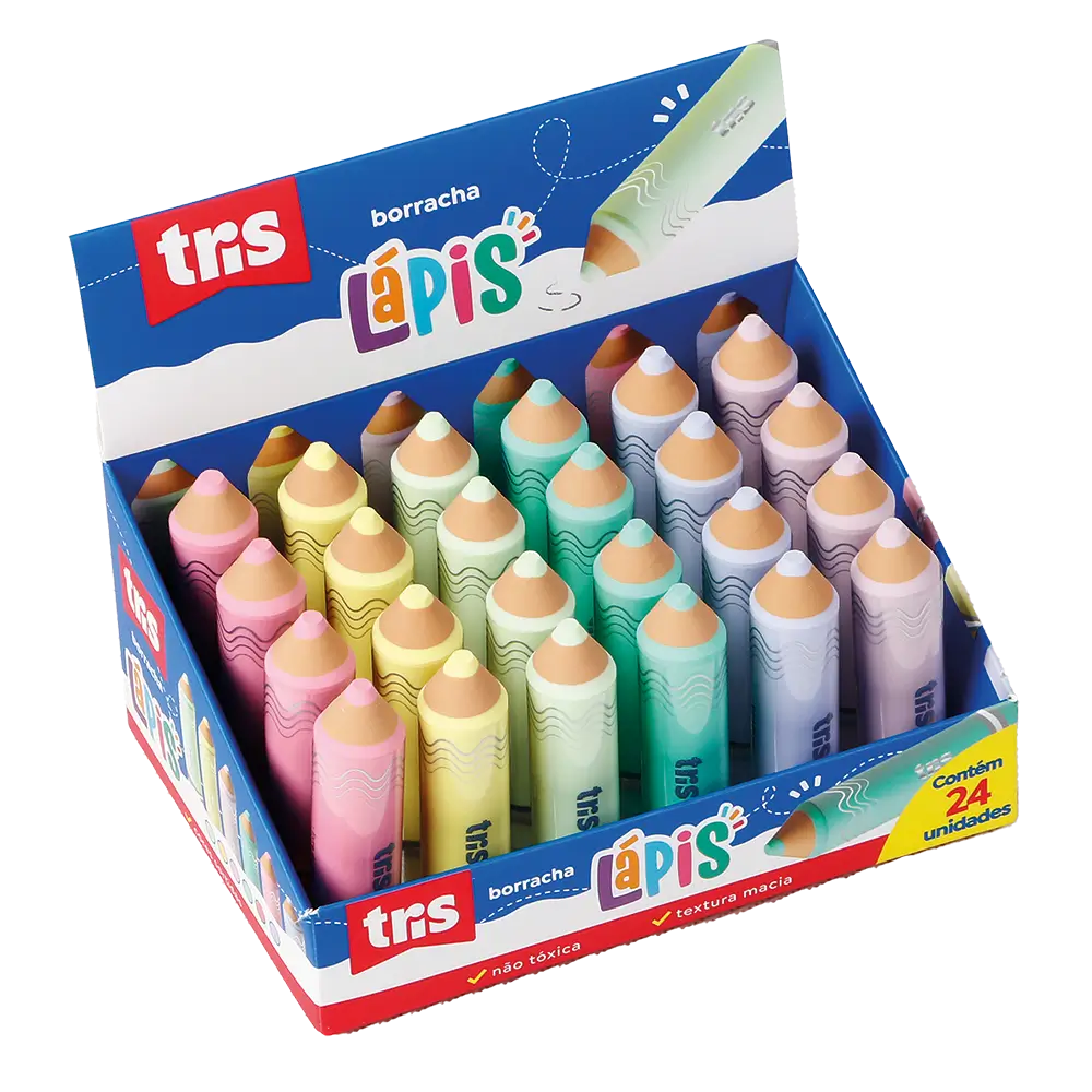Borracha Lápis - Cores Sortidas - Display C/ 24 un - Tris - Imagem 1