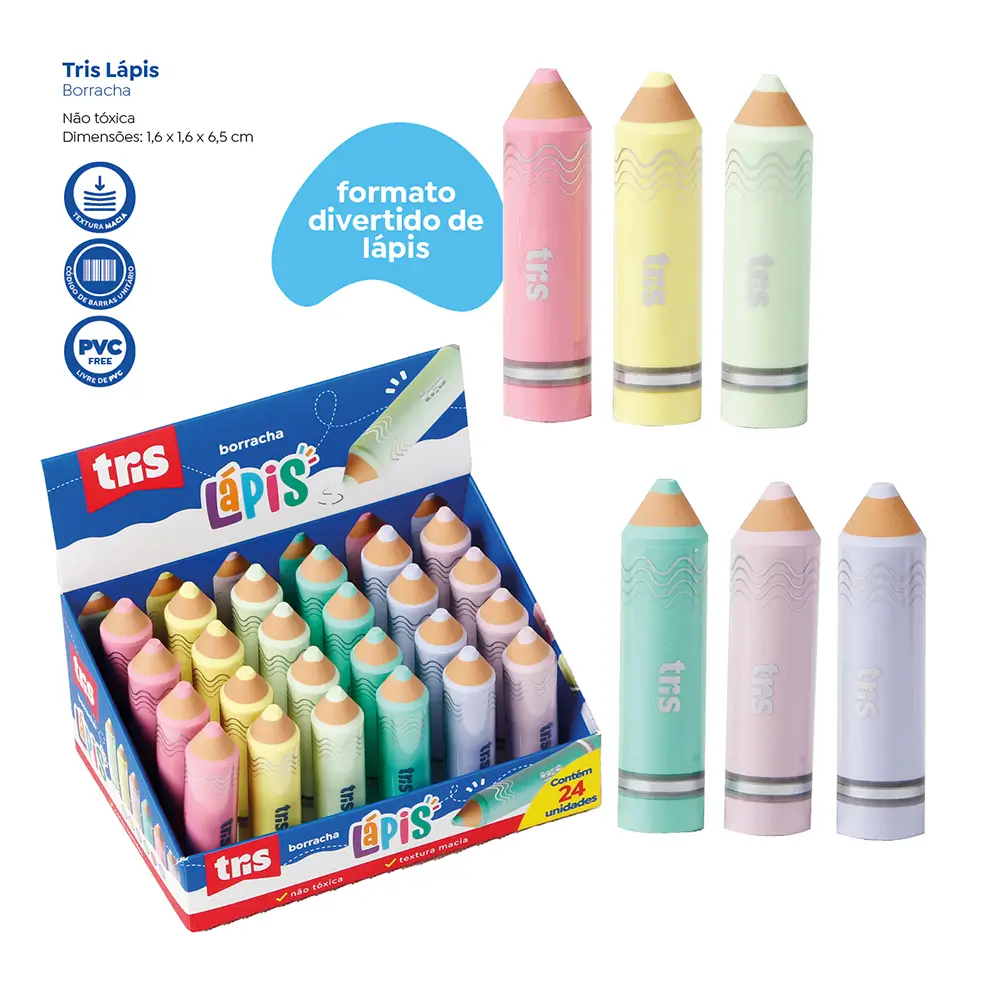 Borracha Lápis - Cores Sortidas - Display C/ 24 un - Tris - Imagem 3