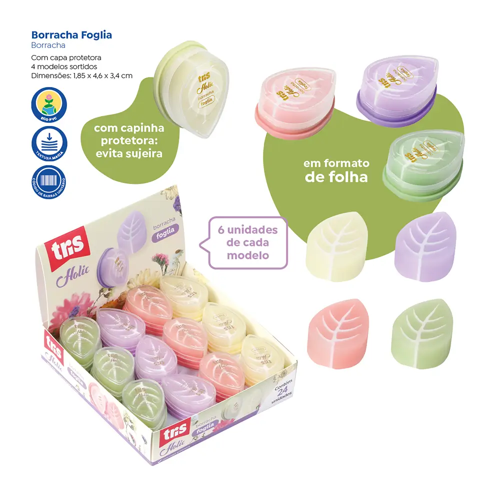 Borracha Foglia Holic Delicata - Cores Sortidas - Display C/ 24 un -Tris - Imagem 6