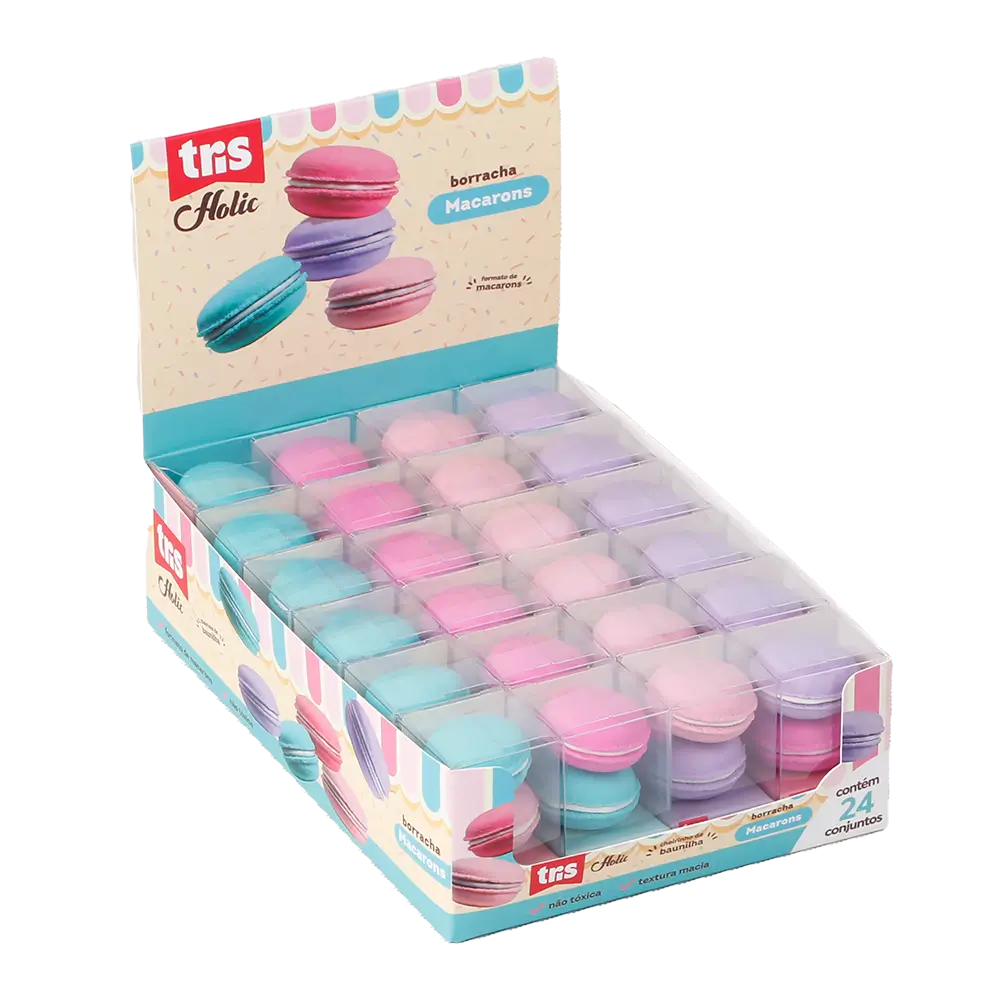 Borracha Macaron Holic Docinhos - Cores Sortidas - Display C/ 24Conjuntos C/ 2 Cada - Tris - Imagem 1