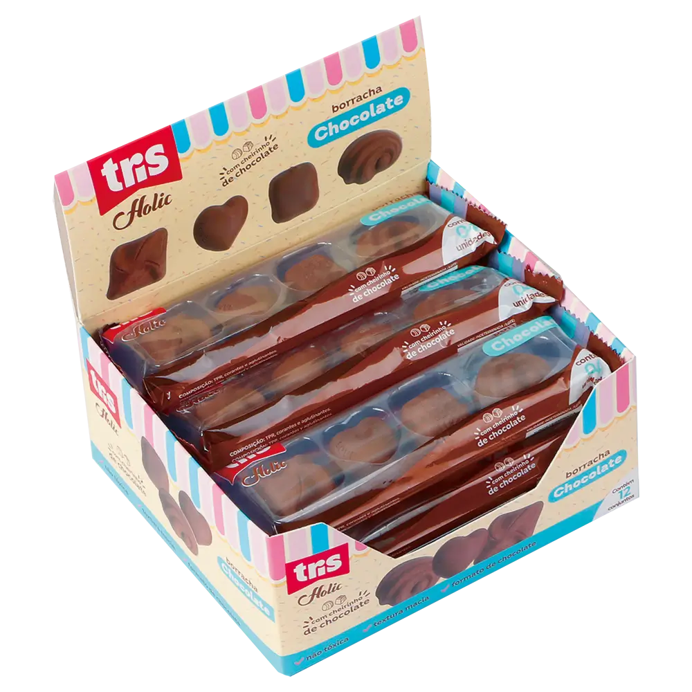 Borracha Chocolate Holic Docinhos - Display C/ 12 Conjuntos C/ 4 Cada -Tris - Imagem 1