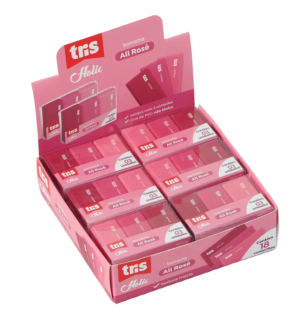 Borracha Holic All Rosé - Display C/ 18 Estojos C/ 3 un - Tris - Imagem 1