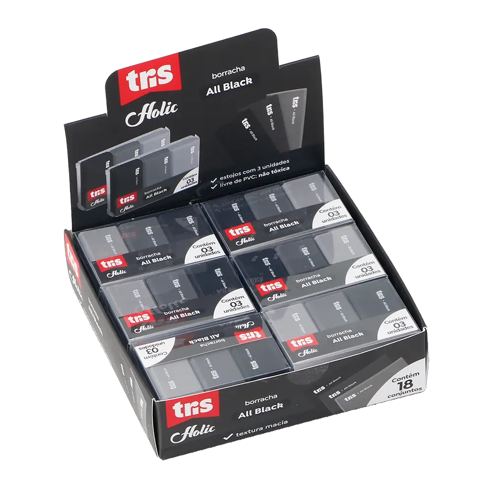 Borracha Holic All Black - Display C/ 18 Estojos C/ 3 un - Tris - Imagem 1
