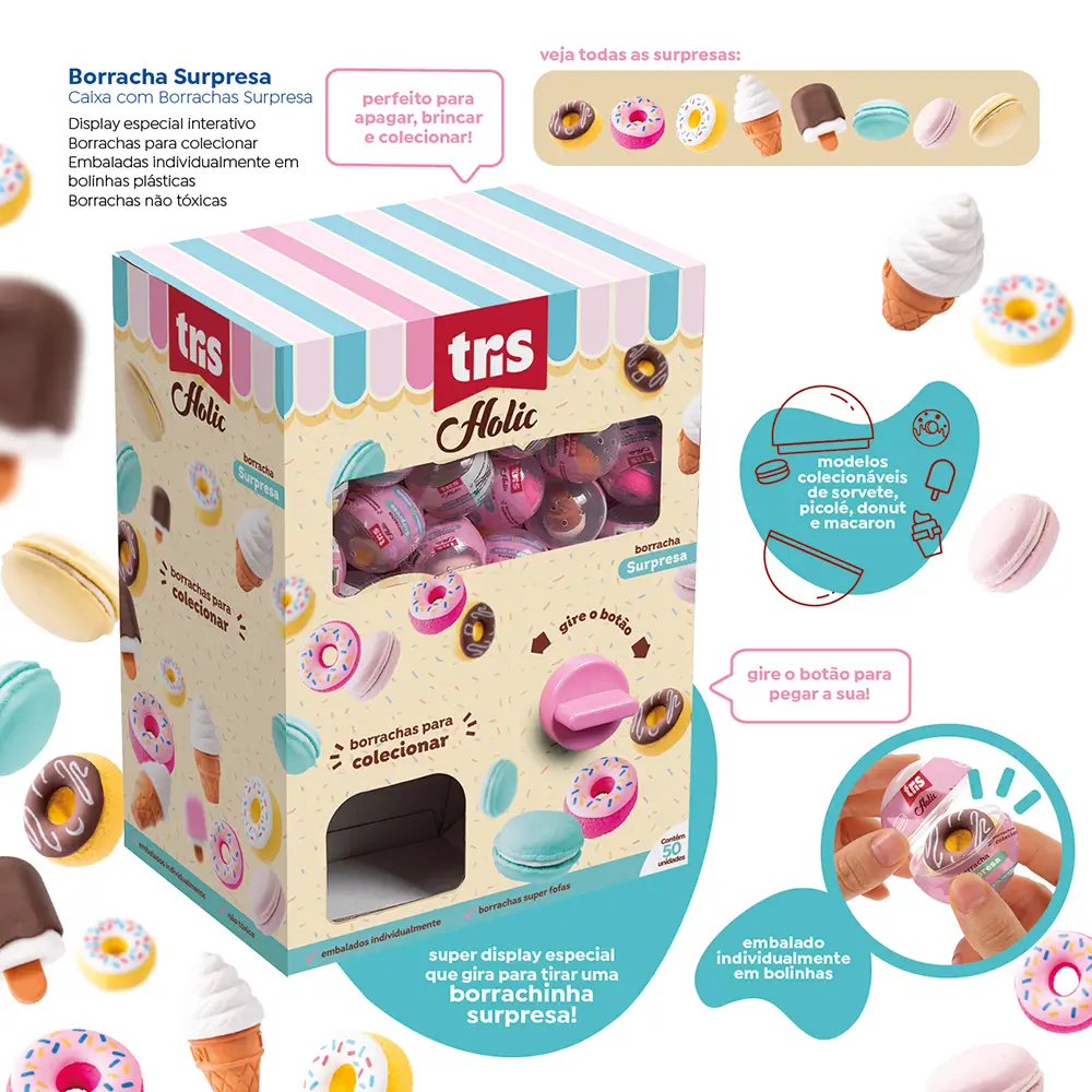 Borracha Surpresa Holic Docinhos - Modelos Sortidos - Caixa C/ 50 un -Tris - Imagem 3