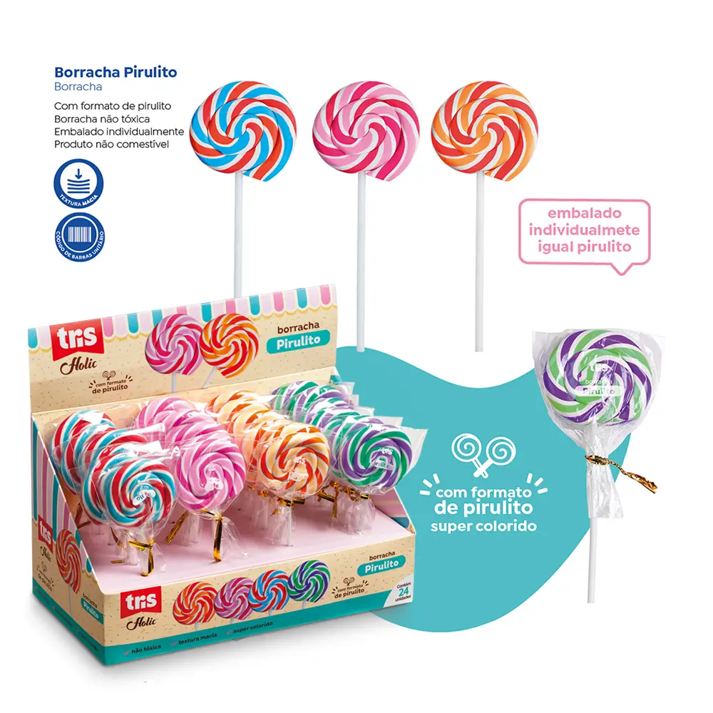 Borracha Pirulito Holic Docinhos - Cores Sortidas - Display C/ 24 un -Tris - Imagem 4
