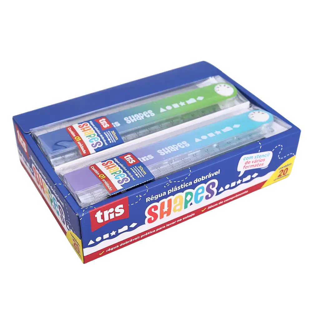 Régua Plástica Shapes - 30cm - Dobrável - Caixa C/ 20 un - Tris - Imagem 1