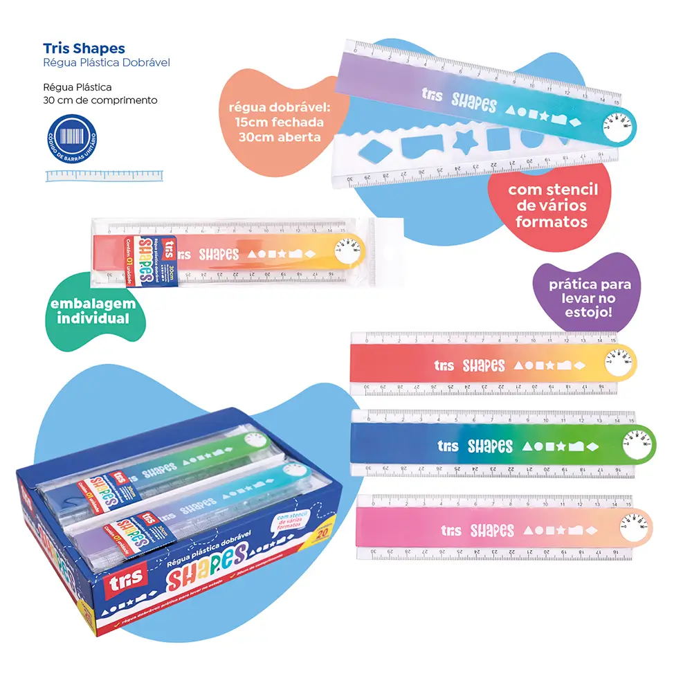Régua Plástica Shapes - 30cm - Dobrável - Caixa C/ 20 un - Tris - Imagem 4