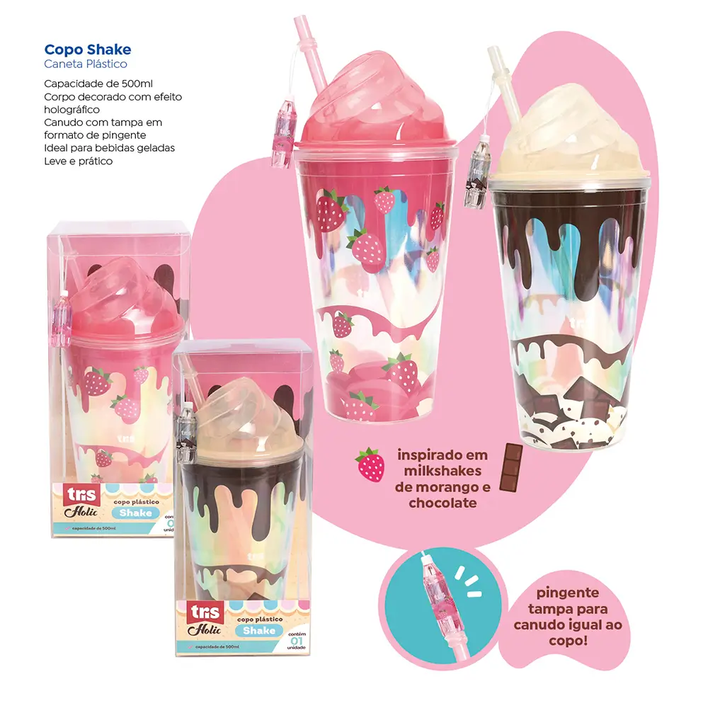 Copo Plástico Shake Holic Docinhos - Cores Sortidas - 500 ml - Caixa C/1 un - Tris - Imagem 5